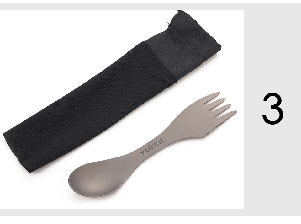 Кемпинг Titanium Ложка Вилка Три в одном Сверхлегкий Titanium Посуда Кемпинг Открытый Spork Открытый Туризм Аксессуары