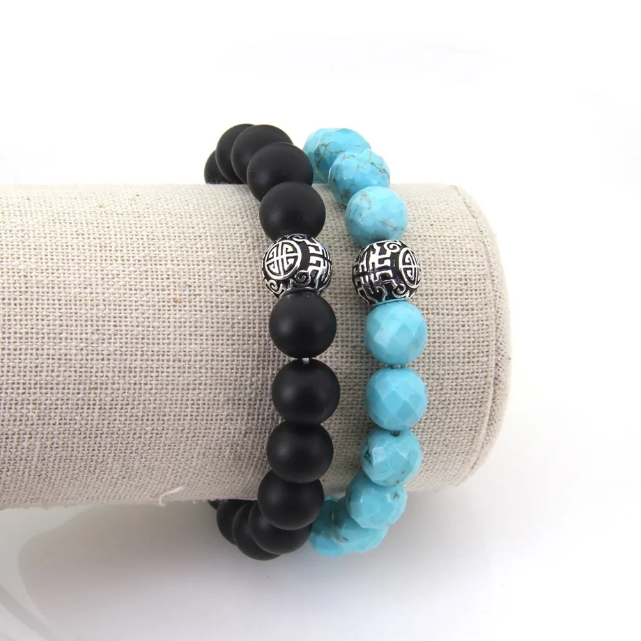 Матово черный обсидиан Thomas 10 мм бусины калаита эластичный браслет с символом