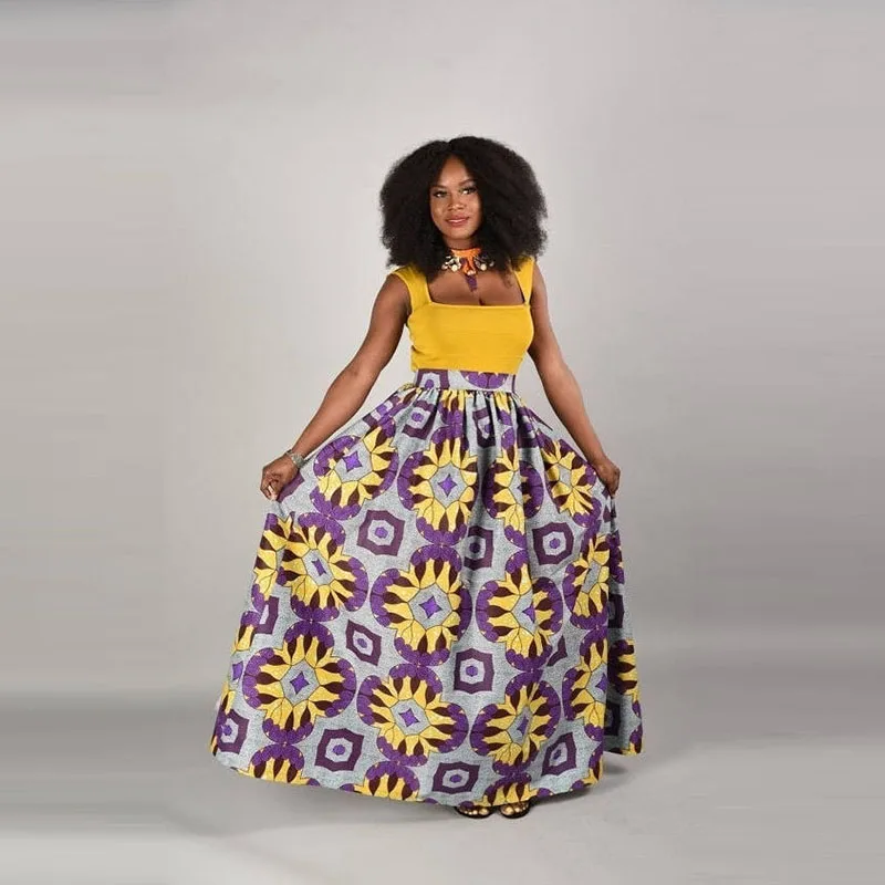 2019 Новая мода длинная африканская юбка женская цветочная повседневная с поясом