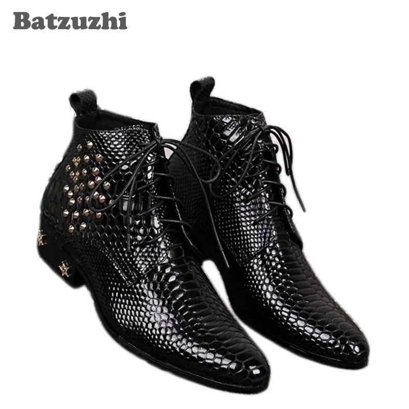 Batzuzhi/модные мужские ботильоны со звездами и заклепками Мужские модельные