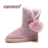 enmayer cow suede woman ankle boots for women winter snow boots size 34 40 warm low heels shoes women fur round toe pink cr1962