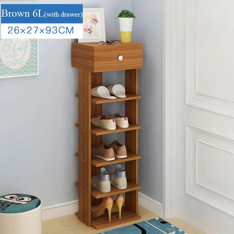 Brown 6L(drawer) Деревянный стеллаж для обуви простая сборка шкаф для хранения обуви Минималистичная современная мебель для дома Прихожая Экономия пространства обувь Органайзер полка - Цвет: Brown 6L(drawer)