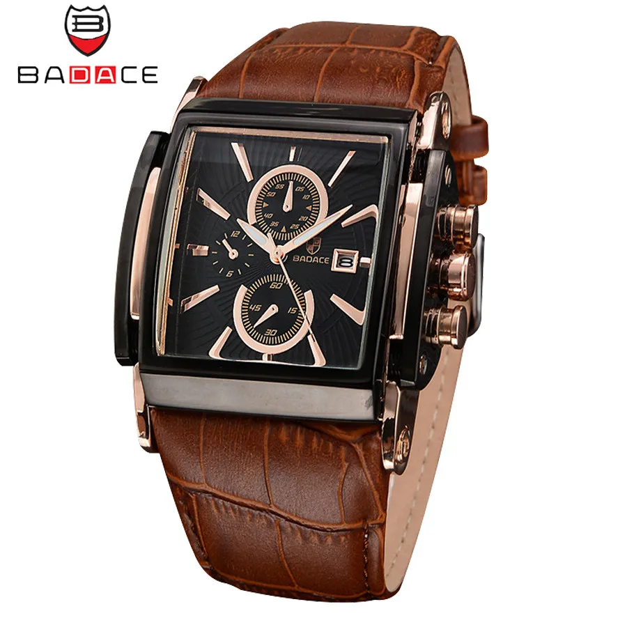 

BADACE Brand Leather Strap Mens Watches Hours Casual Square Clock Japan Movt Quartz Men Watch Luxury Business Wrist Watch 2098