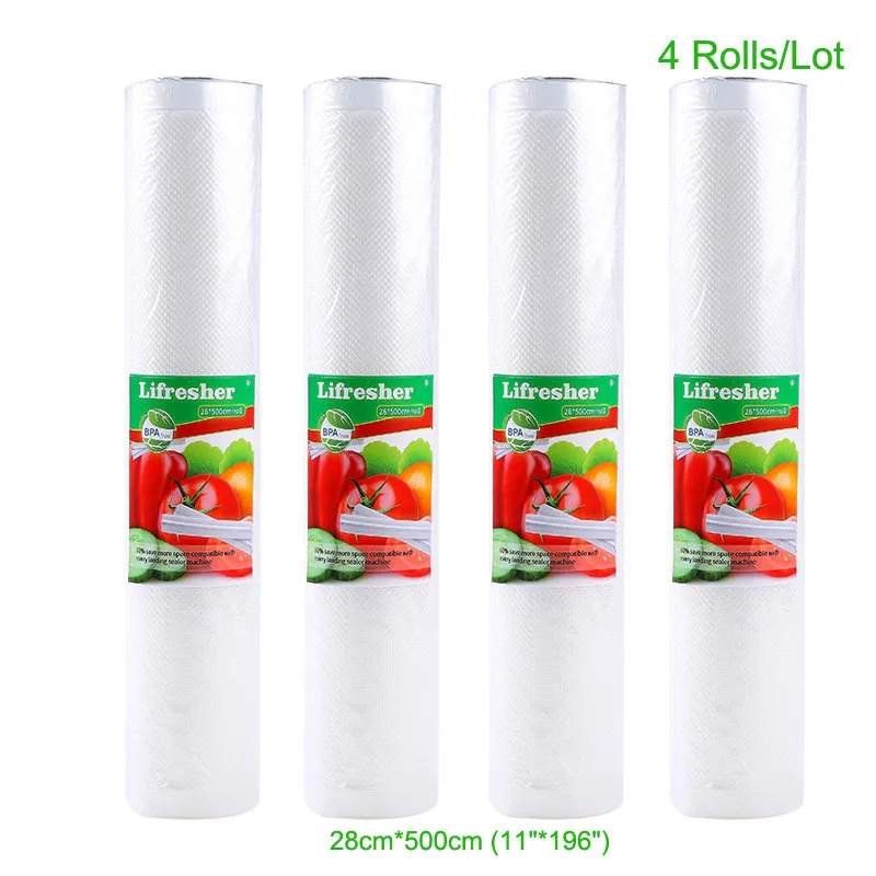 28x500cm 4 rolls Lifresher 3 рулона/партия вакуумные пакеты для пищевых продуктов, вакуумный пакет для хранения, кухонная упаковка, пластиковый герметик в рулоне 12 15 20 25 28*500 см - Цвет: 28x500cm 4 rolls