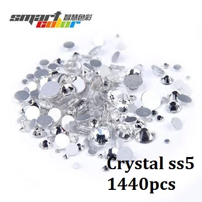 Crystal ss5 1440pcs Супер предложение блестящие 1440 шт SS2 до ss10 не горячей фиксации Прозрачный Кристалл хрусталя Цвет 3D дизайн ногтей украшения Flatback Стразы - Цвет: Crystal ss5 1440pcs