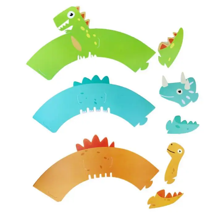 12 ярких милых мультяшных динозавров обертка для капкейков бумажные