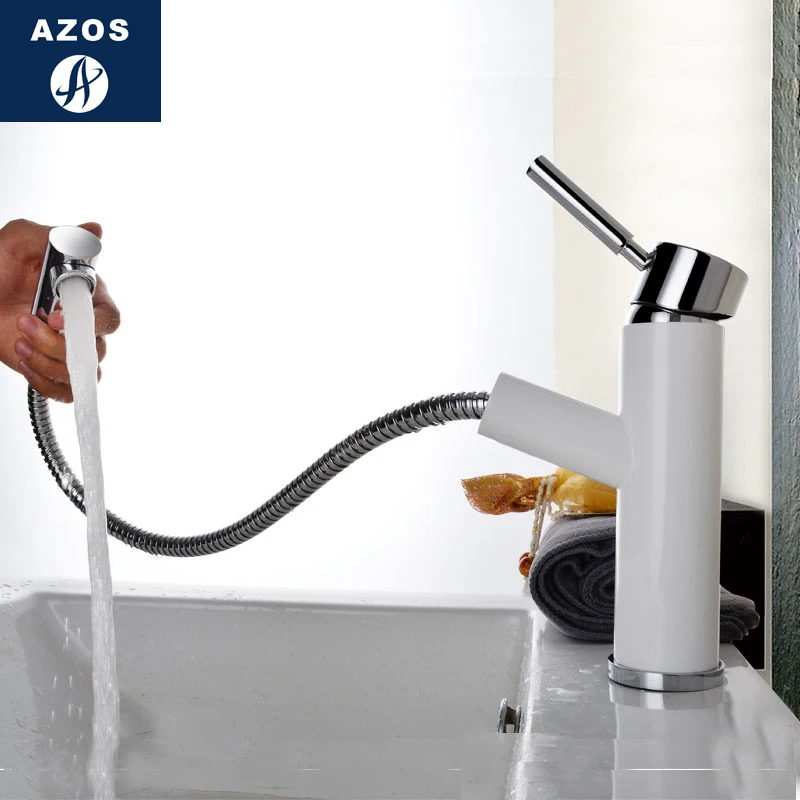 Azos смеситель для умывальника выдвижной умывальник латунный Белый Переключатель