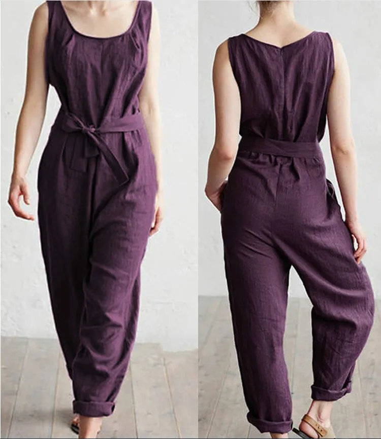 Для женщин без рукавов комбинезон Длинные Комбинезоны для Playsuits Хлопок Плюс