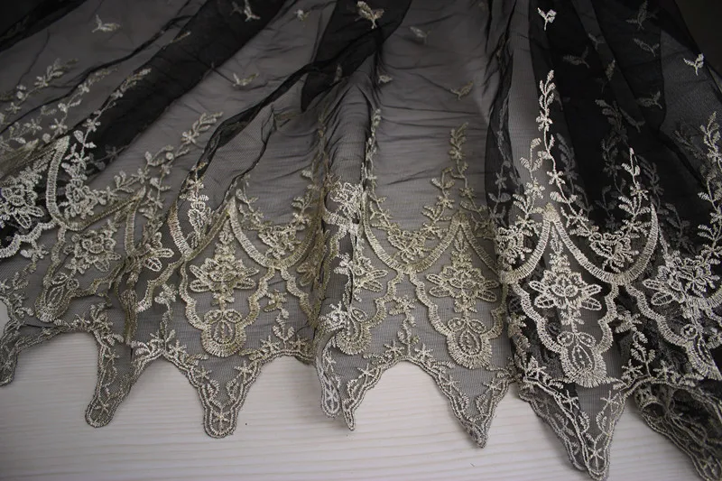 135 см 53 дюйма * 1 лет Черная Сетка светильник светло-золотой вышивкой цветок