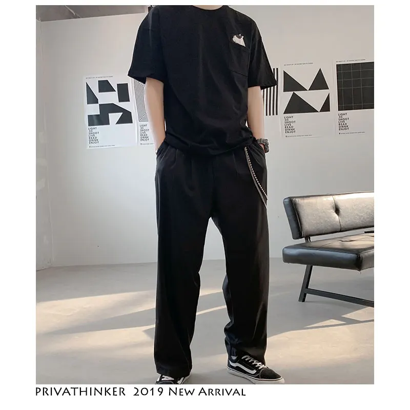 Privathinker мужские уличные широкие брюки 2019 s ремень повседневные японские модные