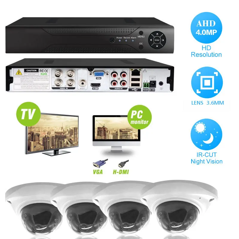 4CH 4.0MP система безопасности Видео AHD комплект камеры видеорегистратора CCTV