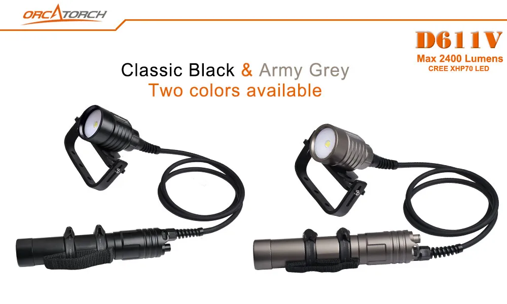 ORCATORCH D611V светодиодный фонарик для дайвинга CREE XHP70 светодиодный 2400lm для емкости для подводного плавания Goodman ручка фото/видео свет 150 м подводный