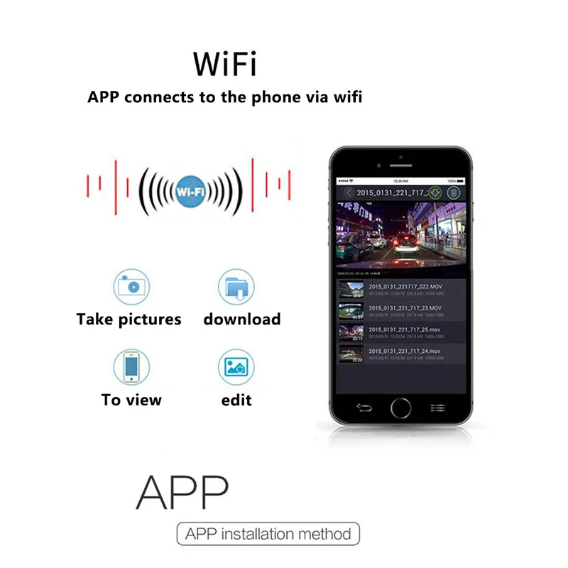 Автомобильный видеорегистратор Wi-Fi камера беспроводной мониторинг Full Hd1080p