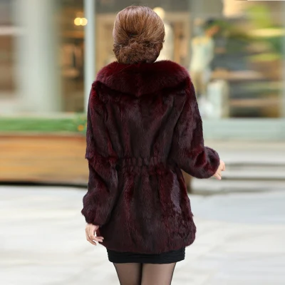 Женская Длинная зимняя куртка с воротником из лисьего меха|rex rabbit fur coat|rabbit coatgenuine