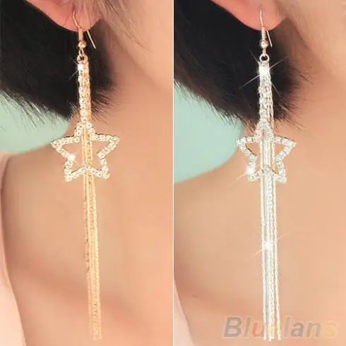Женские длинные висячие серьги со стразами и кристаллами|linear earring|drop earringslong tassel |
