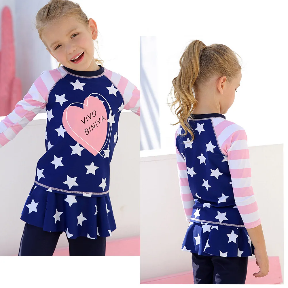 Детский купальный костюм для девочек комплект из двух предметов с длинными