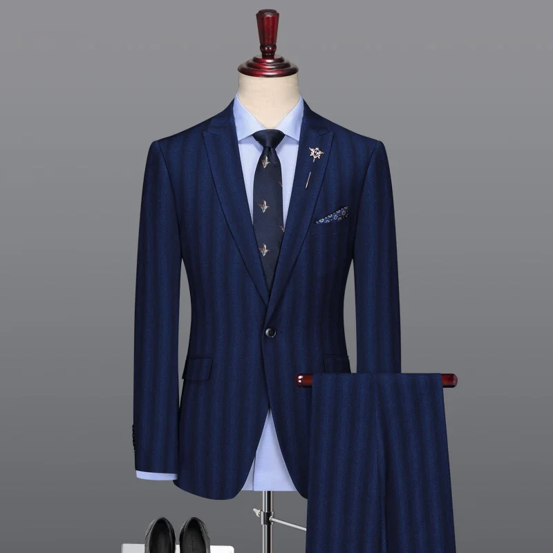 Мужской костюм темно-синего цвета в полоску мужские костюмы со штанами и жилетом