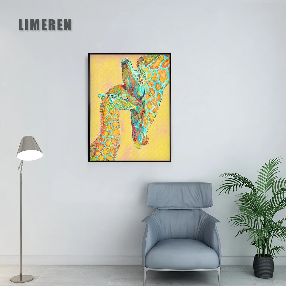 Сафари искусство на стену розовый желтый жираф Художественная печать постер