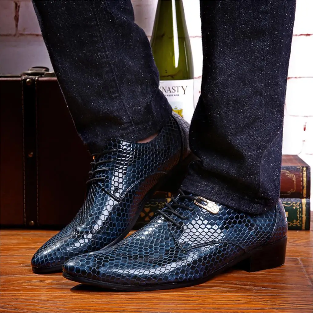 Новинка мужские туфли оксфорды из Искусственной Змеиной Кожи повседневные