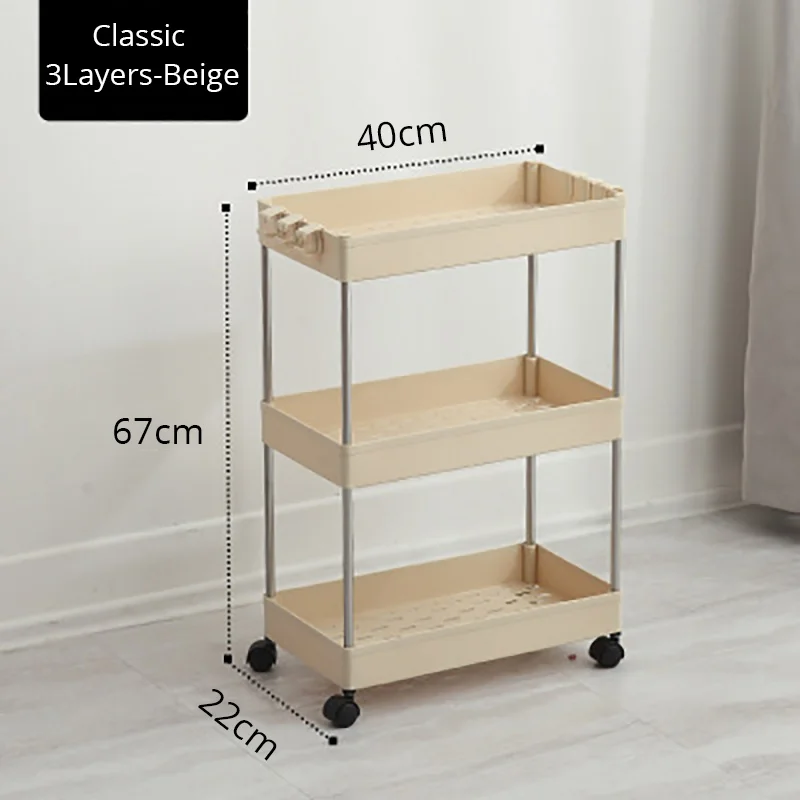 Classic-3Layer-Beige BR узкие кухонный стеллаж для хранения холодильник стороной наружу полка 2/3/4 слоя подвижные ванная комната Органайзер на колесах из нержавеющей стали Gap держатель - Цвет: Classic-3Layer-Beige