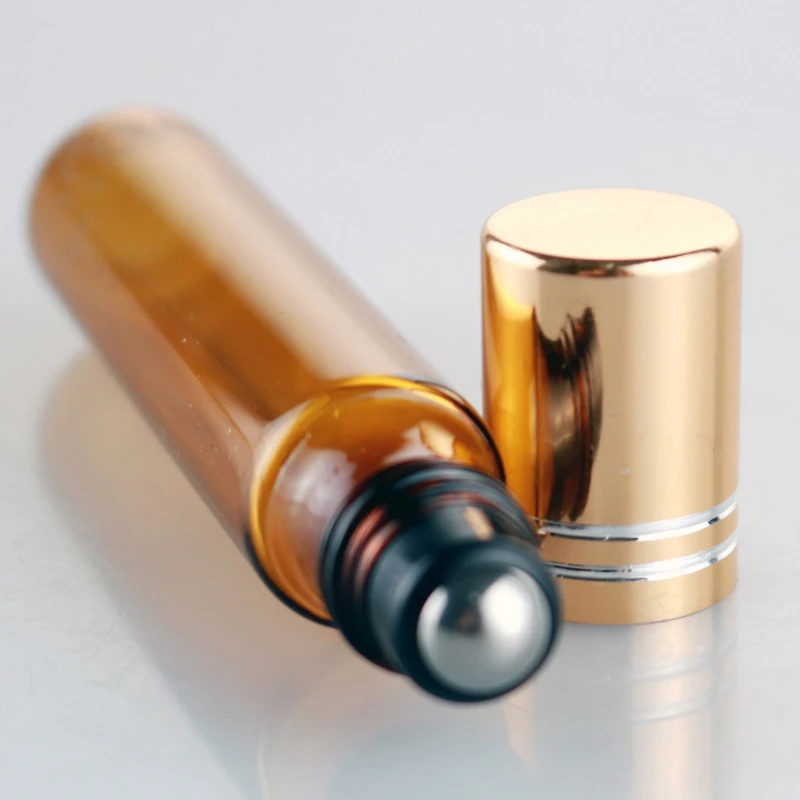 100 шт./лот 10 мл Янтарное масло рулон на косметике со стеклянным/стальным шариком и