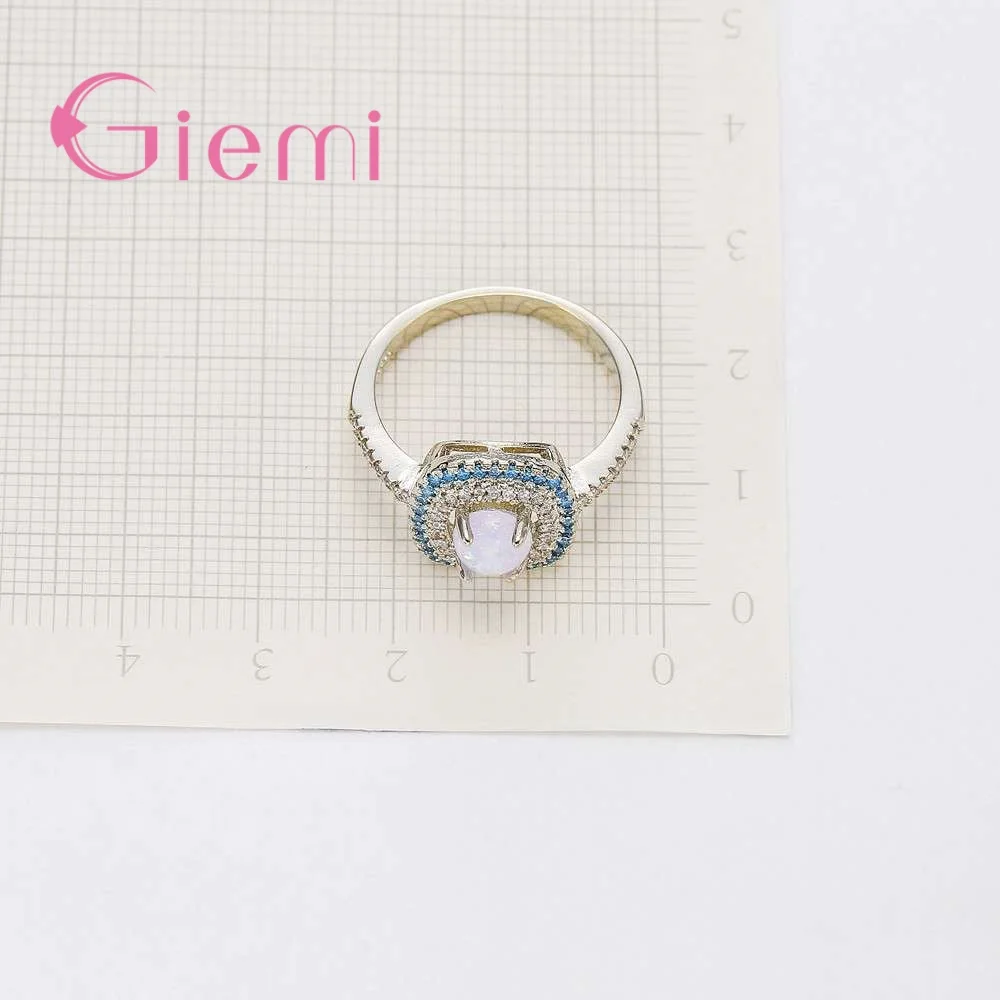 

Top Quality Elegant Women Female Party Wedding Jewelry 925 Sterling Silver Geometric Ring With Fine Opal Cubic Zirconia
