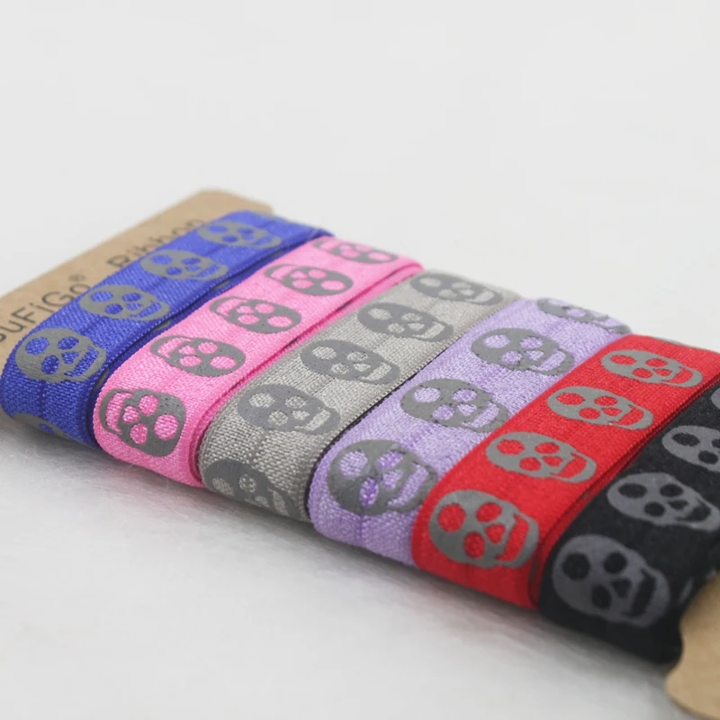 [IuBuFiGo] 5/8&quot(16mm) Elastic Skull Reflective Ribbon Grosgrain Check Tape For Hairbow Headwear 6y/lot | Дом и сад