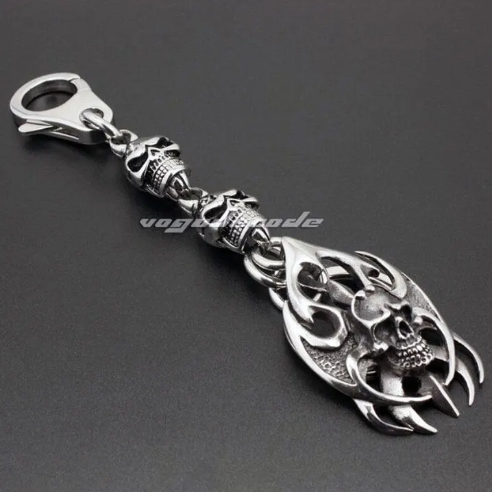 Unique Fashion Waist Pendant Solid 316L Stainless Steel Cool Men's Biker Tribal Totem Huge Skull Keychain Keyring 6H001KC | Украшения и