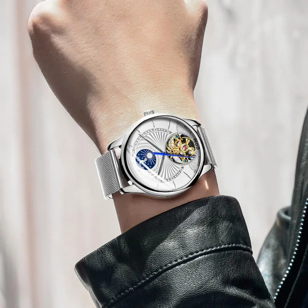 DOM Men Automatic Mechanical Watch Mens Creative Sports Luxury Waterproof Stainless Steel Watches Relogio Masculino M-1260D-7M | Наручные