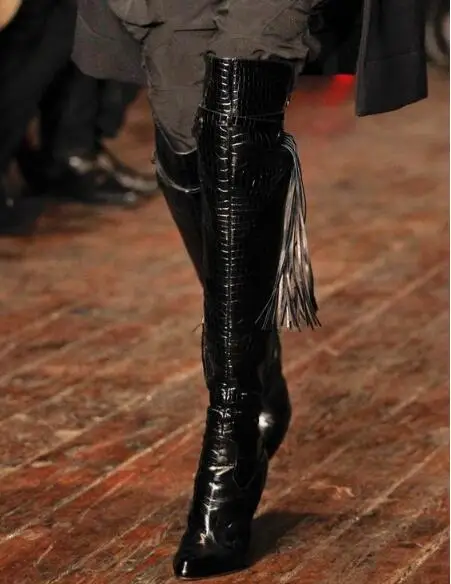 

Winter New Brand Women 100% Genuine Leather Snakeskin Python Pointed Toe Stiletto Heels Fringe Tassel Over The Knee Boots Lady