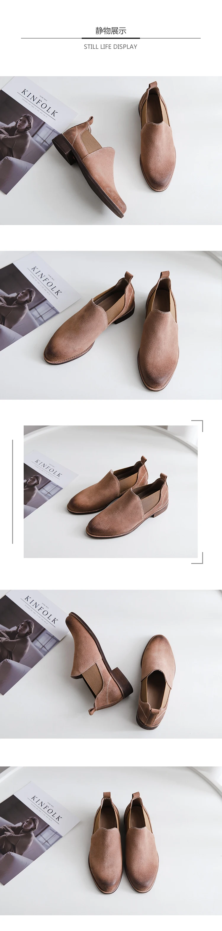 women's Genuine Leather Pumps 22-24.5 cm Low heel round toe vintage Fashion casual shoes Spring and autumn wild sexy Hand made