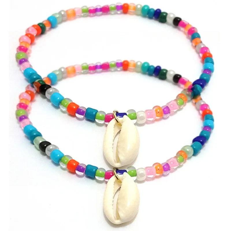 PINKSEE Bohemian Charm Beach Anklet Colorful Mixed Color Bead Nature Shell Foot Chain Ladies Simple Single Layer Jewelry | Украшения и
