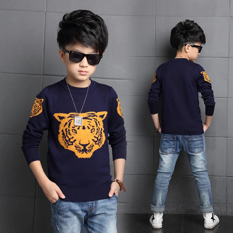 

2017 Winter Tiger Warm Thick Plus Velvet Baby Boy Sweater Round Neck Animal Pullover Boys Sweaters Children Kids Knitted Clothes