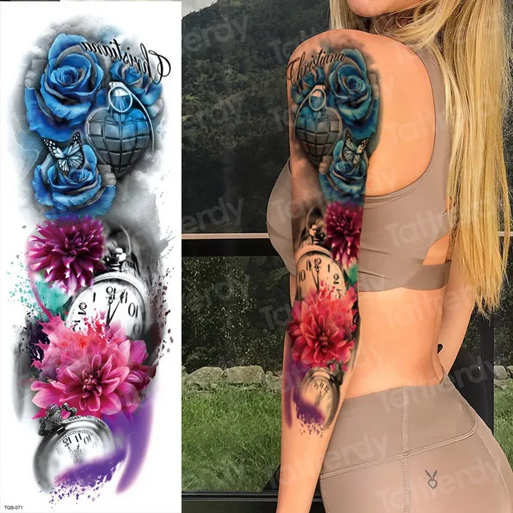 large arm sleeve tattoo waterproof sexy tattoo for women girls body stickers bikini temporary wing tattoos black big size water - Цвет: TQB71
