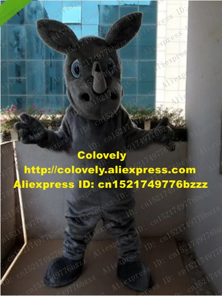 Крутой серый Рино-носорог Костюм-талисман Mascotte взрослые с большими ушами длинные
