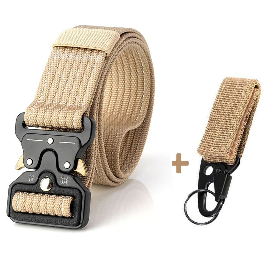 Khaki Belt Match 14 видов уличная Экипировка мужской t пояс в стиле унисекс нейлон Тактические Дизайнерские мужские ремни для джинсы полотняные браслет с металлической пряжкой вязаный пояс - Цвет: Khaki Belt Match
