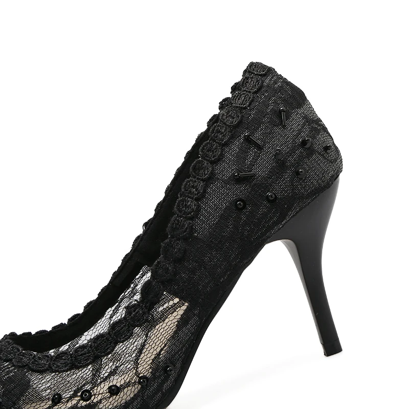 Размер 34 сетчатые туфли лодочки черного цвета со стразами дизайнерские женские с