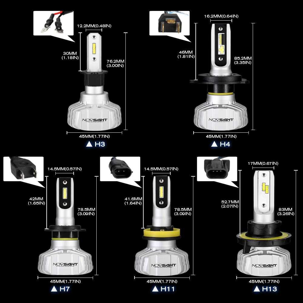Novsight H4 светодиодный лампы для передних фар H7 H11 H13 HB3 9005 HB4 9006 9007 H1 автомобильных противотуманных фар с возможностью креативного огни автомобиля 12V 24V лампы проектора