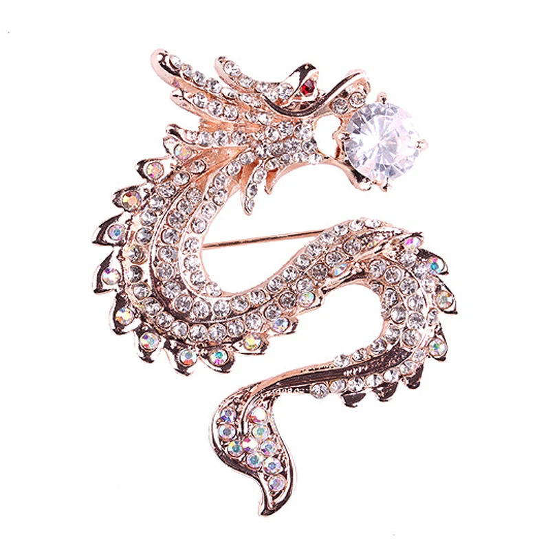 Classic Personality Crystal Rhinestone Pearl Chinese Dragon Brooch Pin Wedding Party Banquet Suit Jewelry for Men Women Gifts | Украшения и