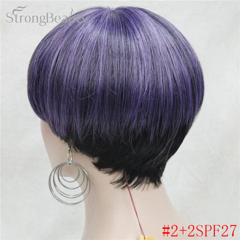 StrongBeauty короткие парики для женщин синтетические коричневые/фиолетовые волосы гриб стрижка волоконный монолитный парик