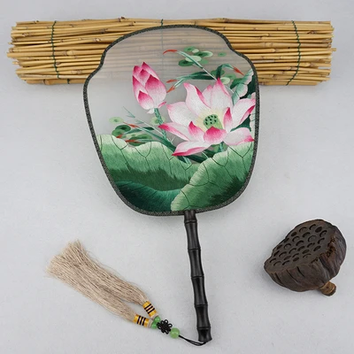 100% шелк тутового шелкопряда ручной работы Suzhou веер с вышивкой двухсторонняя