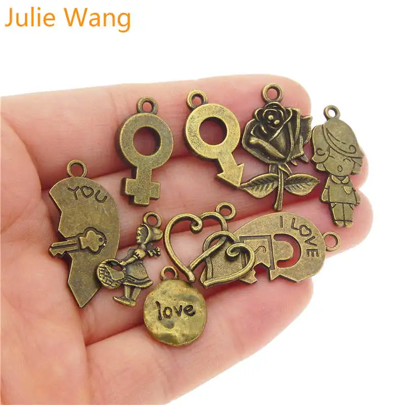 Julie Wang 9 шт. сплав смешанные сердца искусственный цвет подвеска для изготовления