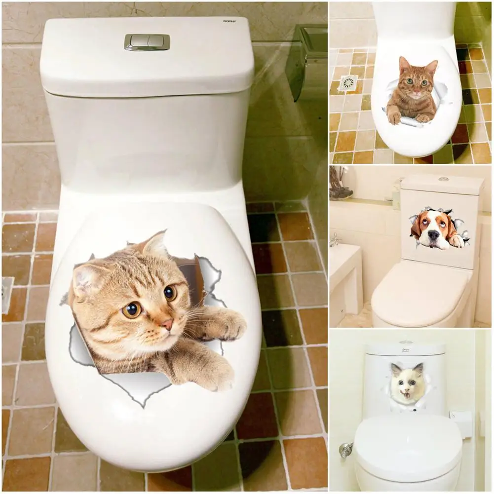 3D Cat & Dog отверстие просмотра яркие стены Туалет Стикеры разбили переключатель