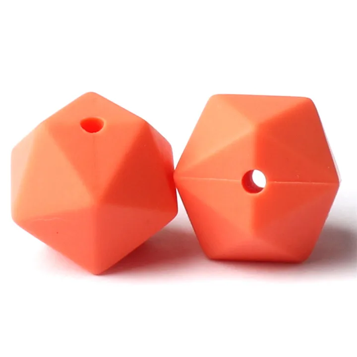 61 Salmon Orange Keep& grow 10 шт. силиконовые бусины икосаэдр 14 мм Детские Прорезыватели для соски цепи Hedra Жевательные бусы ожерелье игрушки для прорезывания зубов - Цвет: 61 Salmon Orange