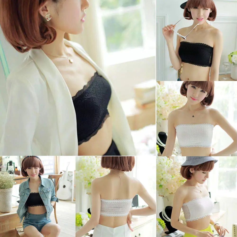 Женские бюстгальтеры с кружевами белые и черные однотонные 2019|Топы без бретелек|