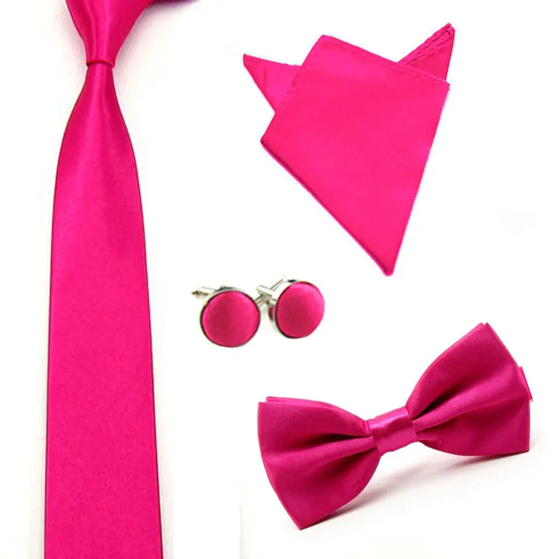 Hot Pink Мужской Одноцветный Атласный Галстук-бабочка, платок, карманный квадратный запонка, набор BWSET0024 - Цвет: Hot Pink