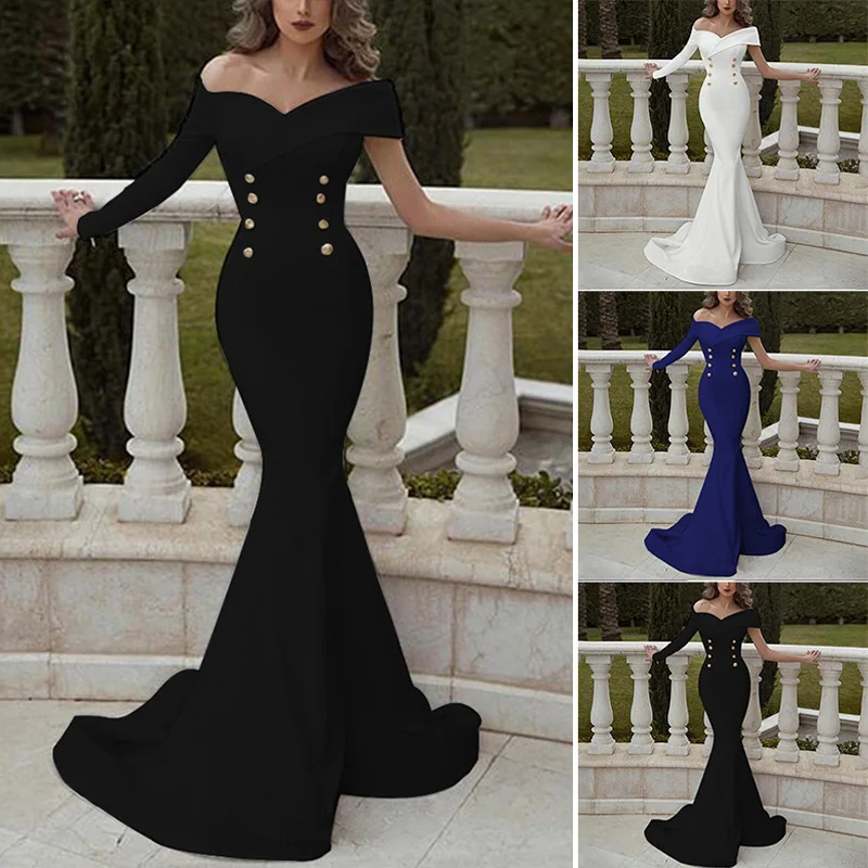 Женское платье Формальное с длинным рукавом тонкое вечернее открытыми плечами