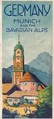 Munchen Munich церковь голуби немецкий y старинный ретро-постер из путешествия холст