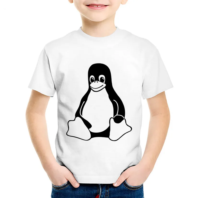 Модные детские Забавные футболки с принтом пингвина LINUX, детские летние футболки с короткими рукавами, повседневные топы для мальчиков и девочек, детская одежда, HKP800 - Цвет: white-A