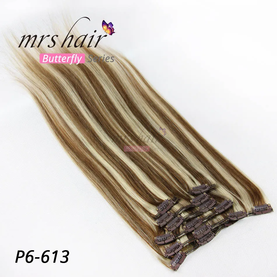 MRS HAIR на заколках для наращивания волос 1" 16" 1" 20" 2" 24" машинное производство Remy человеческих волос на зажимах черный коричневый блонд натуральные волосы